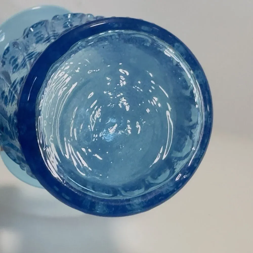 Pitcher Jug Kanawha Ice Colonial Blue Glass Mini UV Raised Loop Swirl Dots Wavy